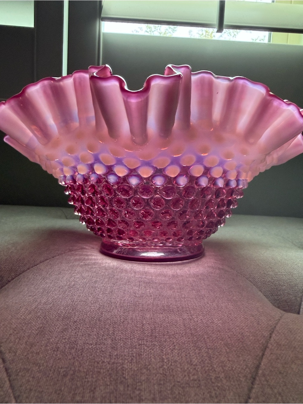 Fenton Pink Hobnail Ruffled Vintage Glass